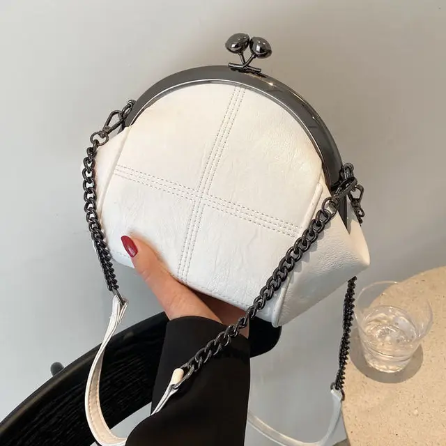 New Vintage Two Straps Shell Lock Bag Bags Chain Women Shoulder Crossbody Bags PU Leather Tote Women's Handbags Purses women bag 3