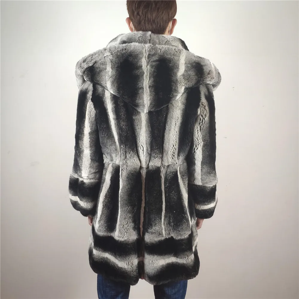 Cheap New Women Real Chinchilla Rex Rabbit Fur Coat From Natural With Big Turn-down Collar Skin Rex Rabbit Fur Jacket Genuine RB-067 18