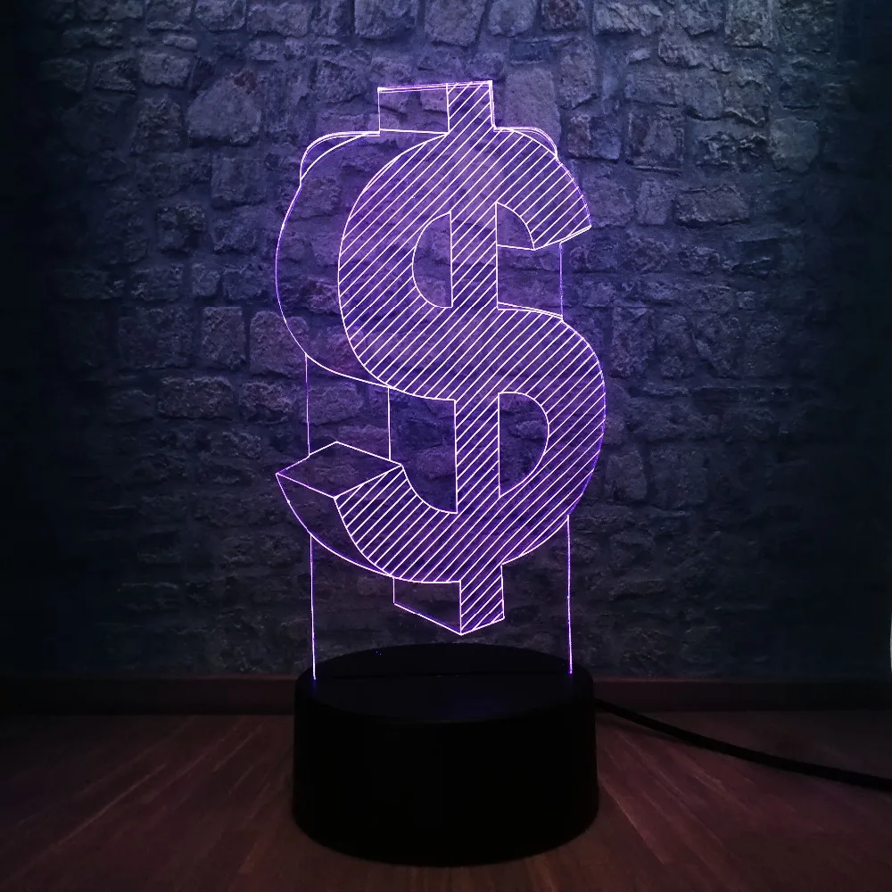3D Светодиодная лампа US символ доллара ночные светильники 7 красочных Usb Биткойн настольная лампа украшение для детской комнаты подарок Лава Дисплей лампы
