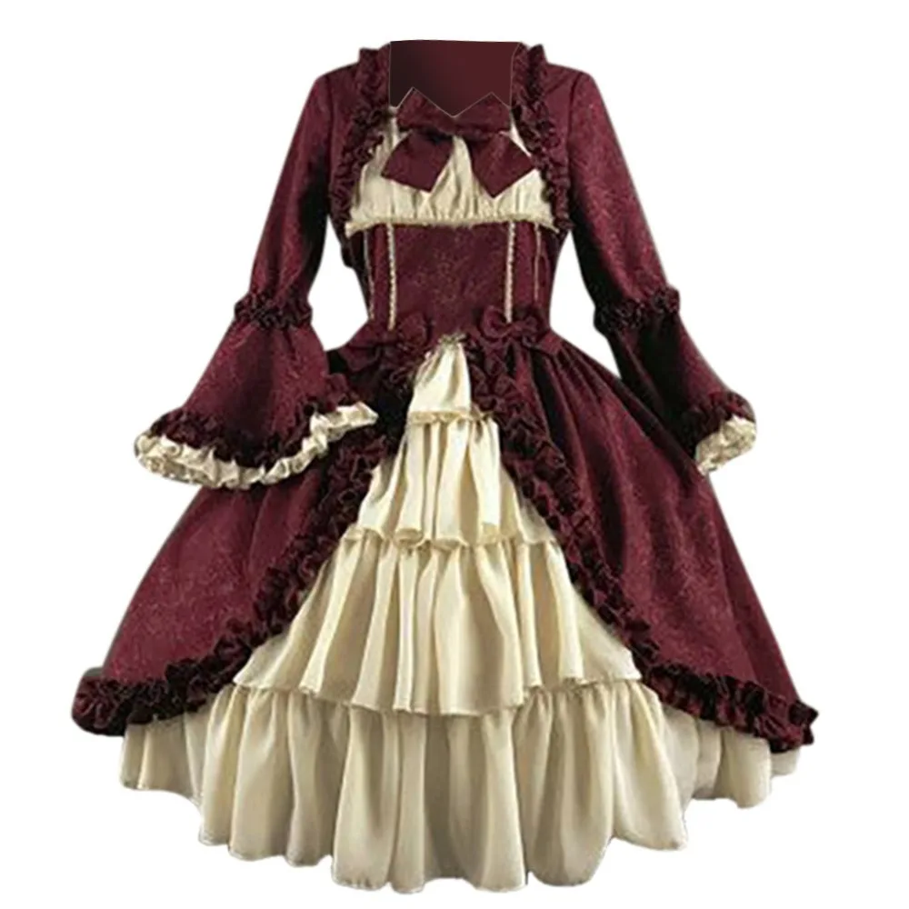 Век средневековое женское готическое платье винтажное женское платье с квадратным воротником в стиле пэчворк с бантом платье длиной до колена Vestidos Modis BB4
