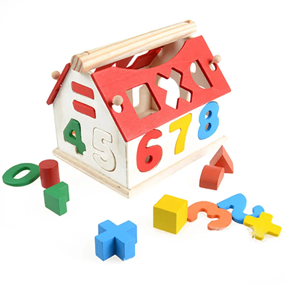 Children Kid Wooden Number House Building Toy Educational Intellectual Blocks 
