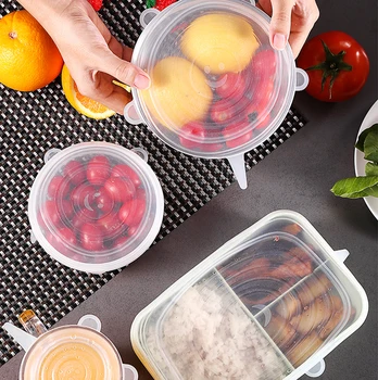 

Accessories Universal Food Cover Keep Fresh Reusable Silicone Caps Stretch Lids For Cookware Food Dish Pot Kitchen 6 Pcs/ Set