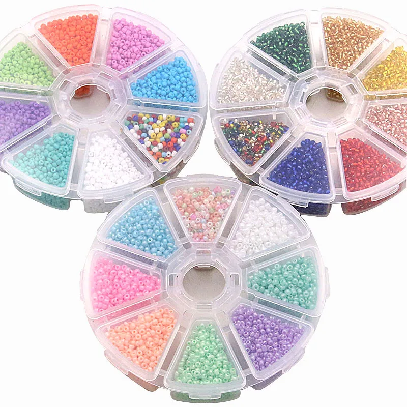 

1Box 3 Styles 8 Color 2mm Czech Glass Seed Beads Belt Set Charm Seedbeads Rondell Spacer For DIY Jewelry Earring Necklace Making