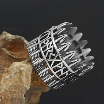 

Men 316L stainless steel norse Viking amulet odin rune ring with gift bag