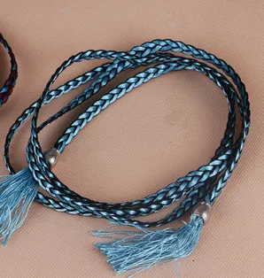 Lakeblue Новые с резинками на поясе и Для женщин Вязание пояс, подходящие ко всему; женские ботинки с узлом декоративный пояс цепочка с кисточками поясов - Цвет: Lakeblue