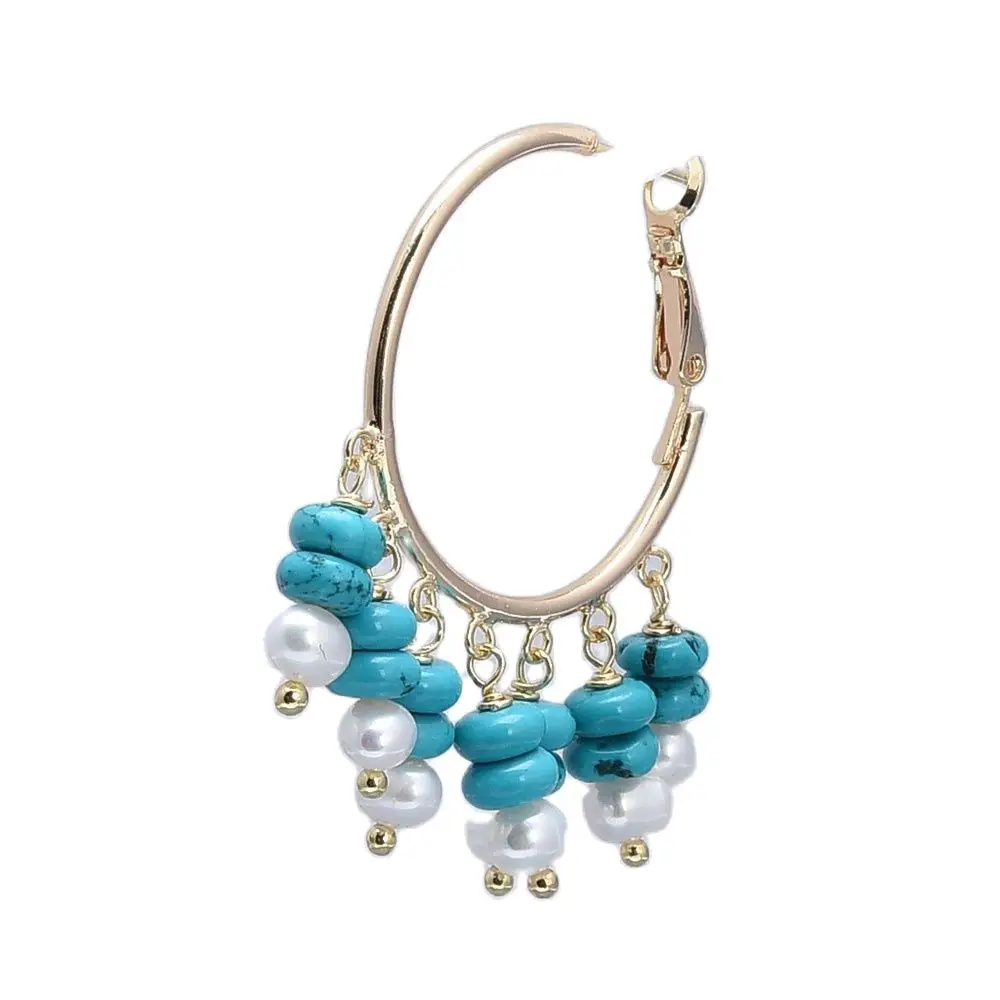 Gg Jewelry Blue Turquoise White Pearl Gold Color Plated Circle Hoop