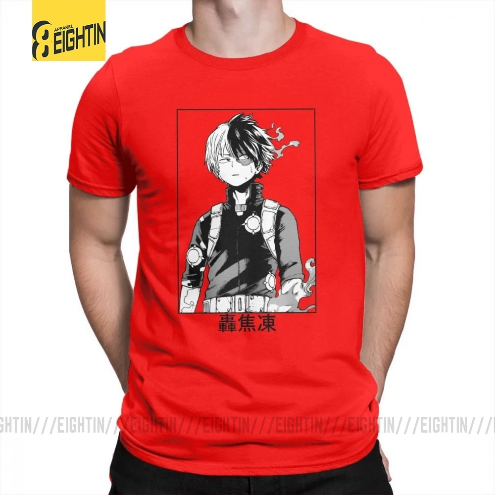 Todoroki Shoto My Hero Academy футболки из очищенного хлопка классические мужские футболки большого размера Футболки с коротким рукавом Популярные Мультяшные - Цвет: Красный