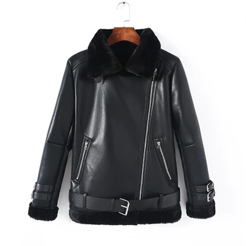 

Fashion Leather Jacket Women Autumn New Plus velvet Thick Biker Jacket Wild Loose Winter Outerwear Women Baseball Leather coat
