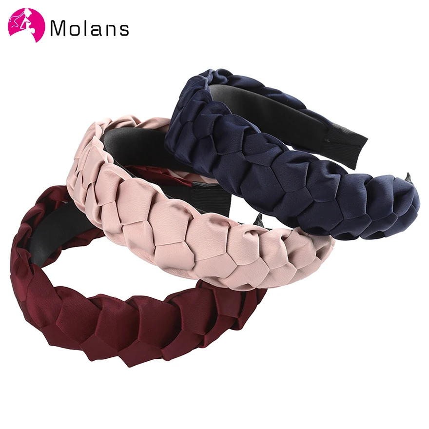 

Molans Elegant Solid Braiding Hairbands Black Navy Simple Braids Fabric Women Headbands Personalize Wide Hair Hoops