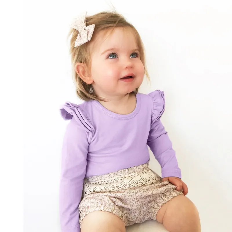 Одежда для маленьких девочек Однотонные топы, Милая футболка с длинными рукавами в форме цветов Топ для девочек