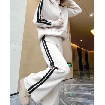 

European new winter fashion brim wide-legged pants suit comfortable sweater knitting leisure suit