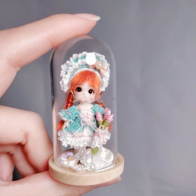 1pc 1:12 Dollhouse Miniature Decor Flower Display Glass Display Bell Jar With Wood Base Dollhouse Decoration Accessories 15 Size 5