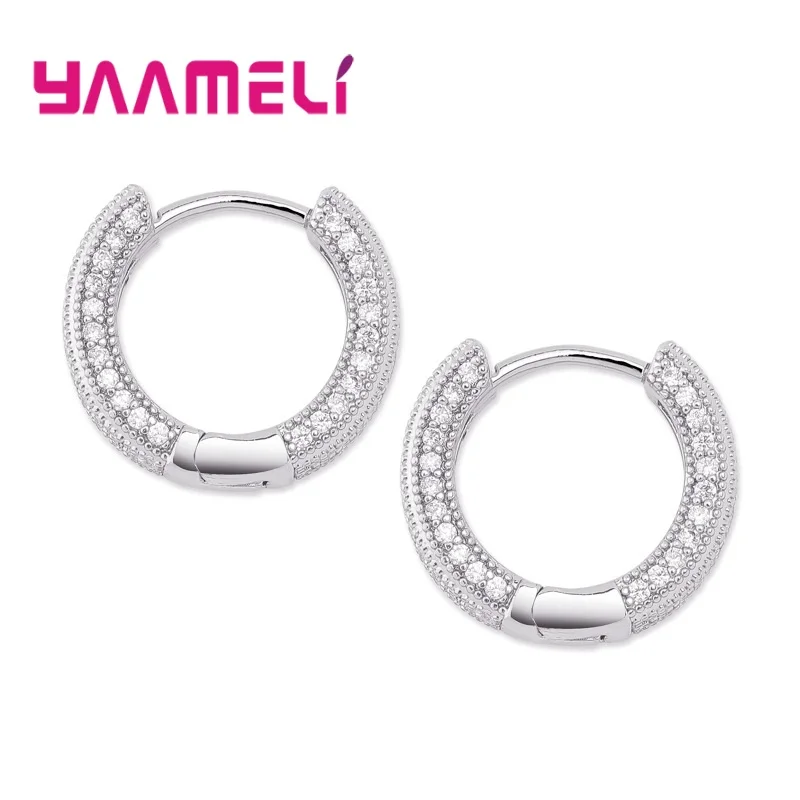 

Real 925 Sterling Silver Hoop Earrings for Women Christmas Wedding Gift Rhinestone Zircon Pendientes Brincos Jewelry