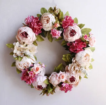 

16 Inch Artificial Peony Flower Wreath Door Wreath Round Wreath for The Front Door, Wedding, Home Decoration