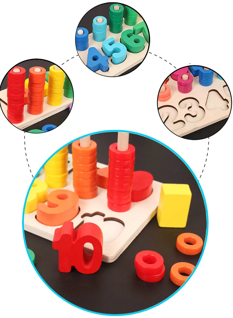 Montessori Toys Count Geometric Shape Cognition Match Baby Early Education Wood Math Toys For Children Puzzle