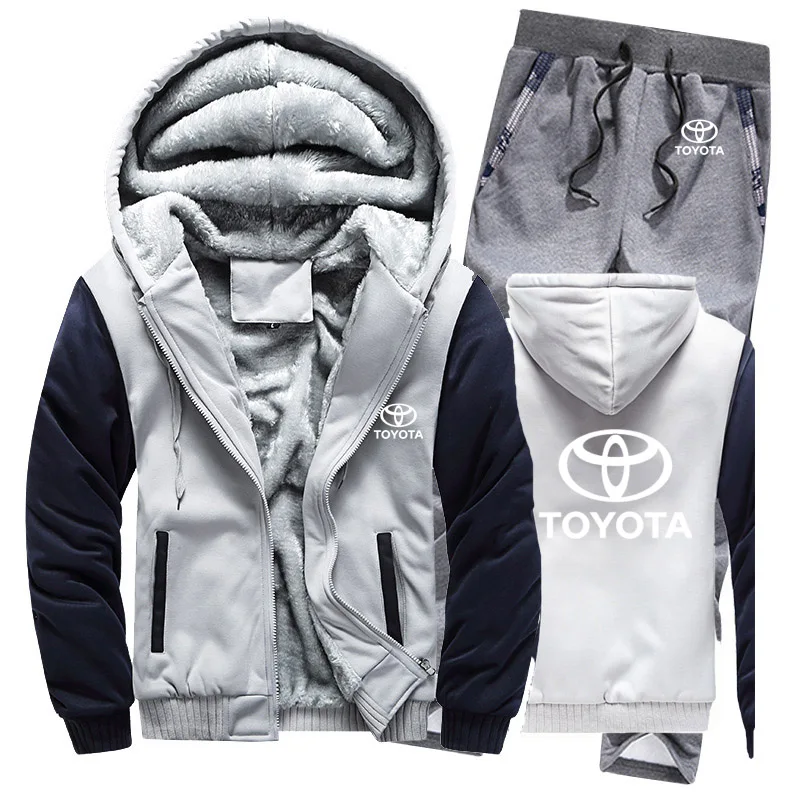Толстовки для мужчин с логотипом автомобиля Тойота, мужские толстовки с капюшоном, костюм зимний толстый теплый флис, хлопковый спортивный костюм на молнии, мужская куртка+ штаны, 2 шт. s