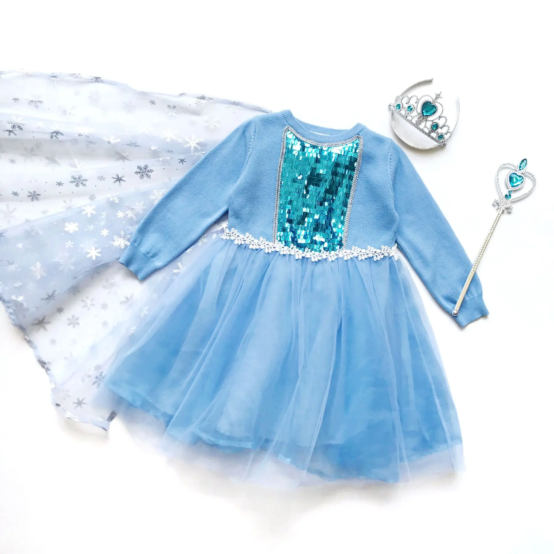 Autumn Winter Girls Long Sleeve Knitting Dress Baby Princess Dress Sweet lovely girl Lace Christmas Dress