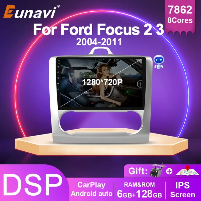 $199.36 Eunavi 6G 128G 7862 Android 10 Car Radio For Ford Focus 2 3 Mk2 MK3 2004-2011 hatchback Multimedia Player Stereo GPS 2Din no DVD