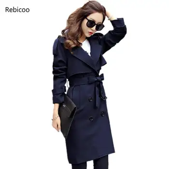 

Casual Women Coats Spring Autumn Fashion Turn Down Collar Double Breasted Overcoat Plus Size Loose Long Trench Coats