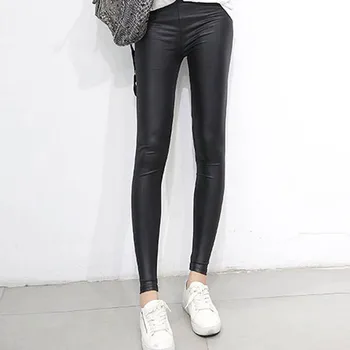 

New women's Trousers Fashion Solid Color Daily Basic Casual Pants Simulation Leather Slim Stretch Comfortable Thin Pants