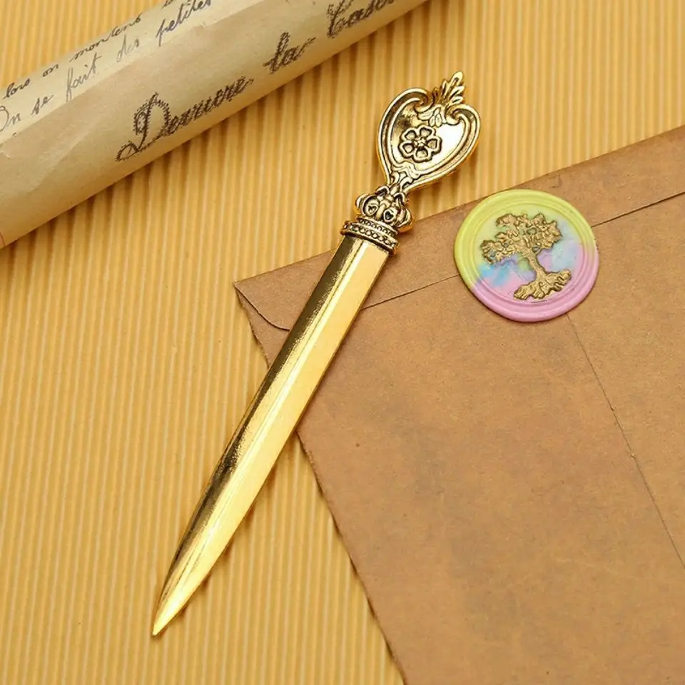 European style retro pattern metal letter opener for envelopes sealed by lacquer wax letter opening mail opener Carton cutting