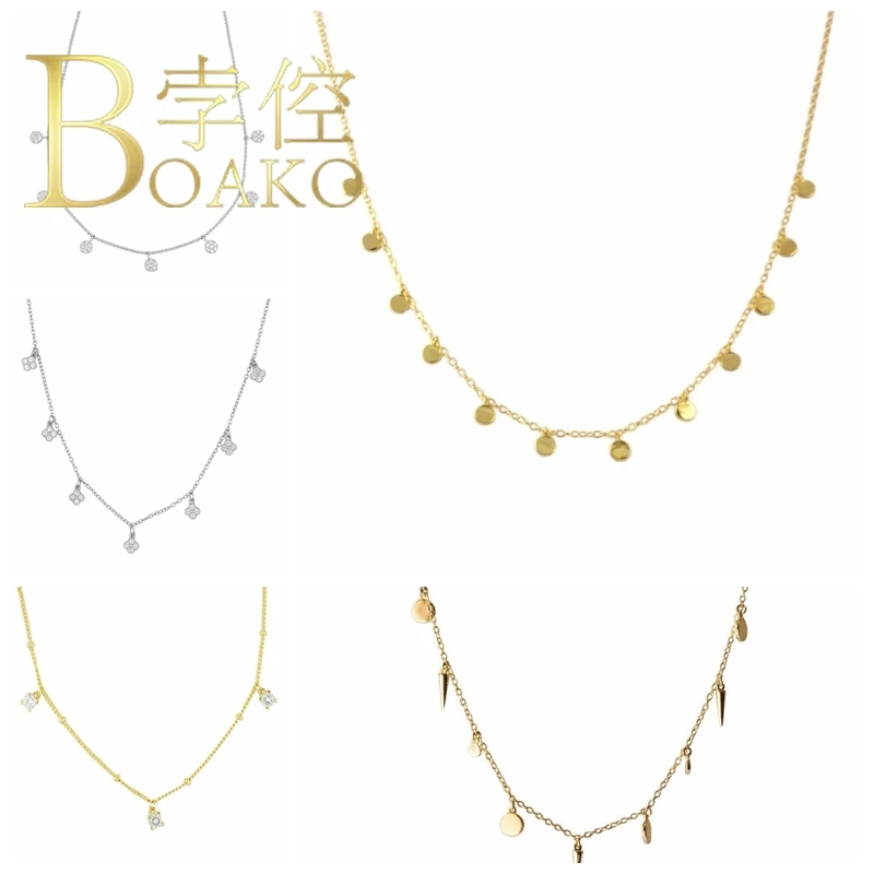 BOAKO Necklace 925 Sterling Silver Jewelry For Women 2020 Sequins Cadena Plata Fashion Jewelry Choker Crystal Gold/Silver #8.5