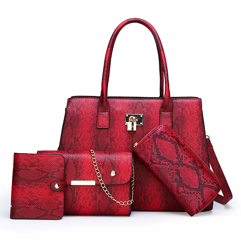 Женские Сумки из искусственной кожи высокого качества, 4 шт. в комплекте, сумка на плечо, модные дизайнерские женские сумки-мессенджеры, большие вместительные сумки-тоут - Цвет: Красный