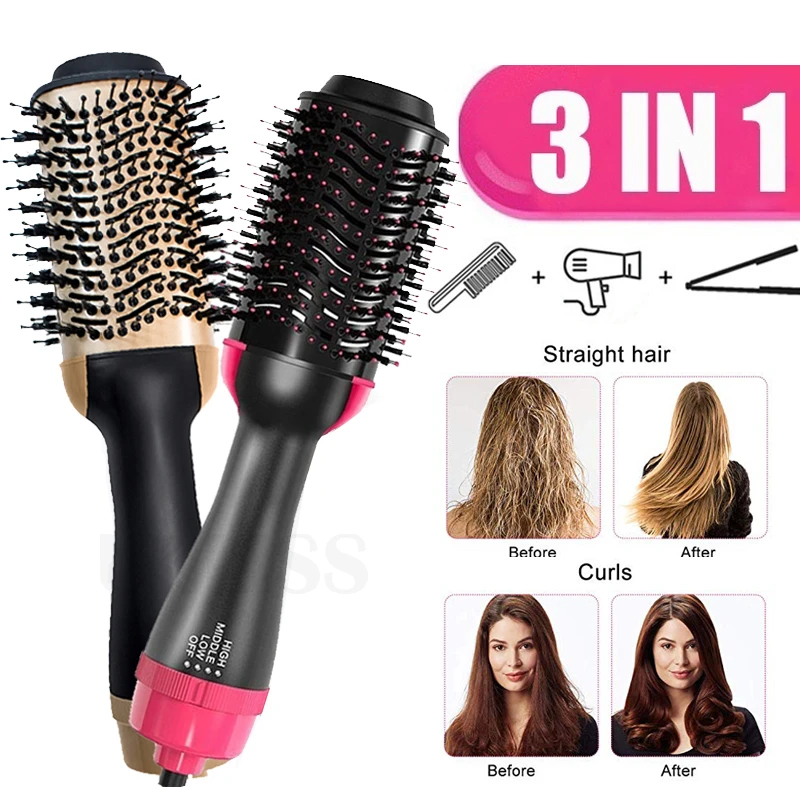 Peine de caliente 3 1 para secar el cabello, cepillo eléctrico para y rizar el cabello, secador de pelo negativo|Aire caliente cepillos| AliExpress