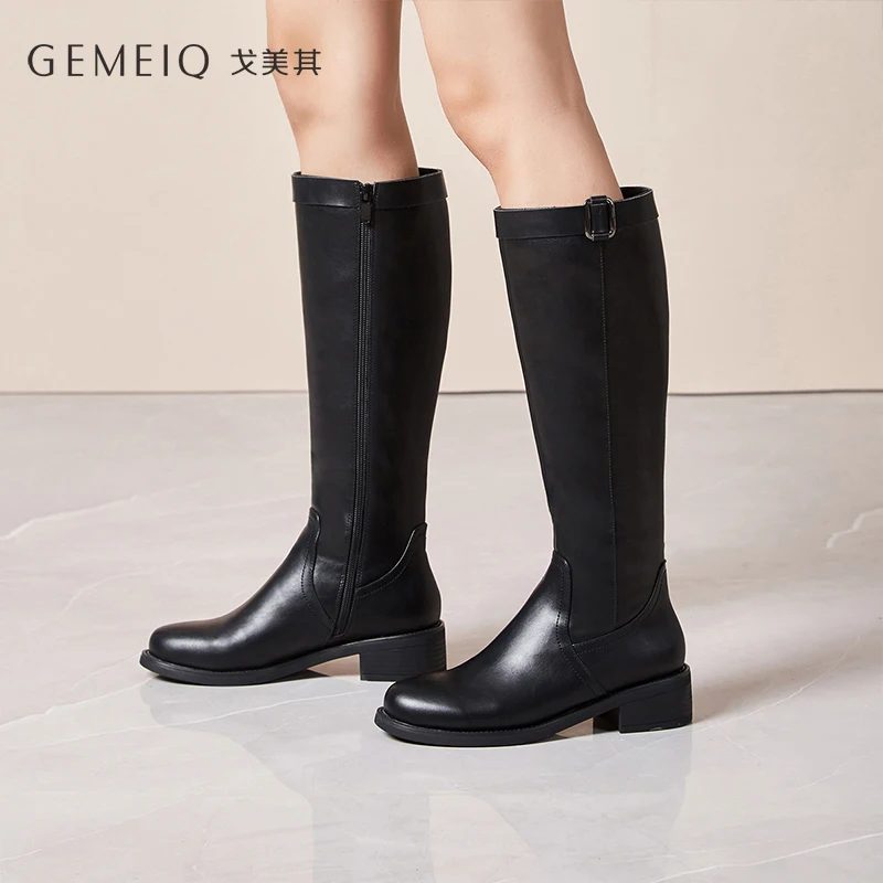GEMEIQ/ г. Женские ботинки новые зимние теплые высокие рыцарские сапоги с боковой молнией женские Ботинки на каблуке 3-5 см Женская обувь