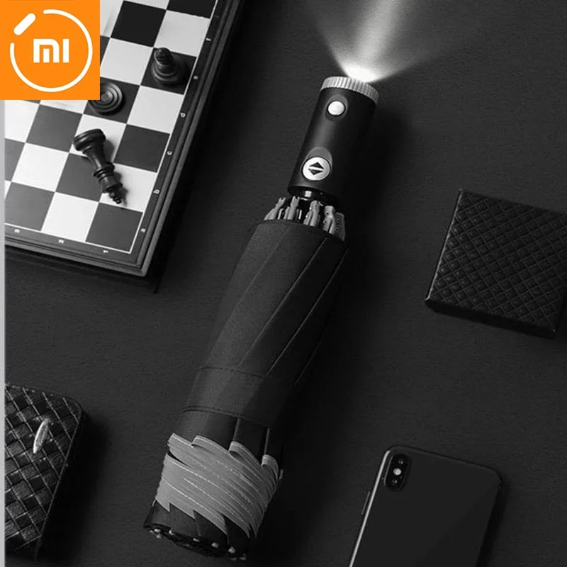 Suitable for Xiaomi Automatic Umbrella Anti-UV Umbrella with Reflective Strip LED Light Academy Tri-fold