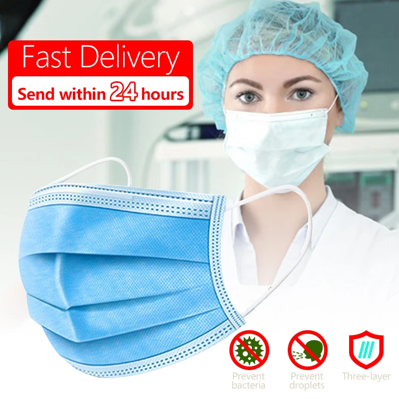 

50pcs Disposable Earloop Face Mouth Masks 3 Layers Anti-Dust Masks Facial Protective Breathable antibacterial Anti-pollen Masks