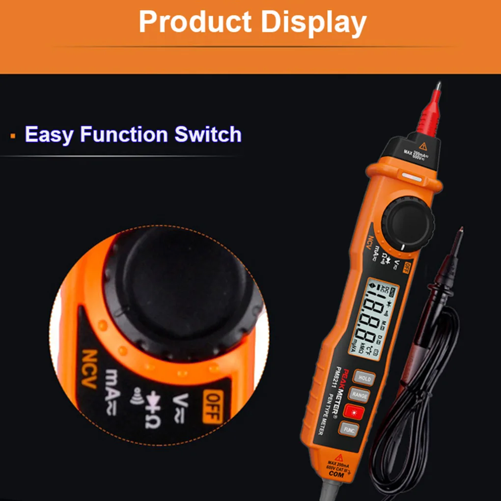 PEAKMETER MS8211 Цифровой мультиметр 2000 отсчетов ручка типа с бесконтактным ACV/DCV электрический ручной тестер