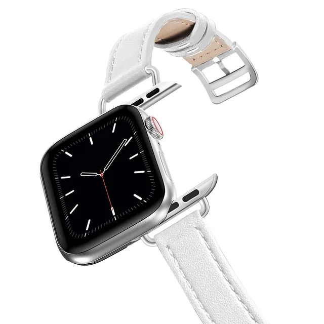 Business Real Leather Loop Bracelet Belt Band for Apple Watch SE 7654 42MM 38MM 44MM 40MM Strap on Smart iWatch 3 Watchband 45mm 5 Slim white