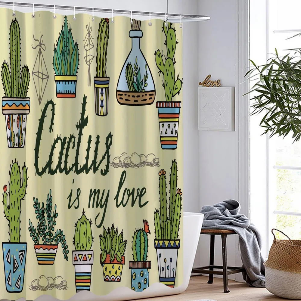 

Tropical Cactus Shower Curtain 3D Print Cartoon Bathroom Curtain 3D Print Home Curtain For Bathroom Flower Pot Shower Curtain