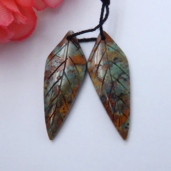 

Unique Earrings,Hand made Carved Green Opal Leaf fashion woman Earrings,Custom Earrings Jewelry accessories 34x13x4mm,4.2g