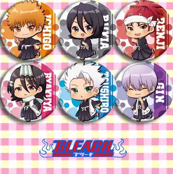 

6pcs/1lot Anime Bleach Kurosaki Ichigo Gin Renji Figure 4999 Badges Round Brooch Pin Gifts Kids Toy