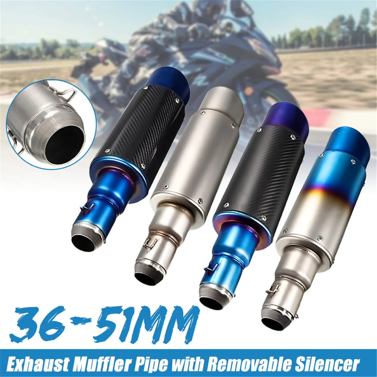 38-51mm Stainless Steel Motorcycle Street Racing Bike Exhaust Muffler Pipe w/ Silencer Universal for Honda For Kawasaki/Suzuki