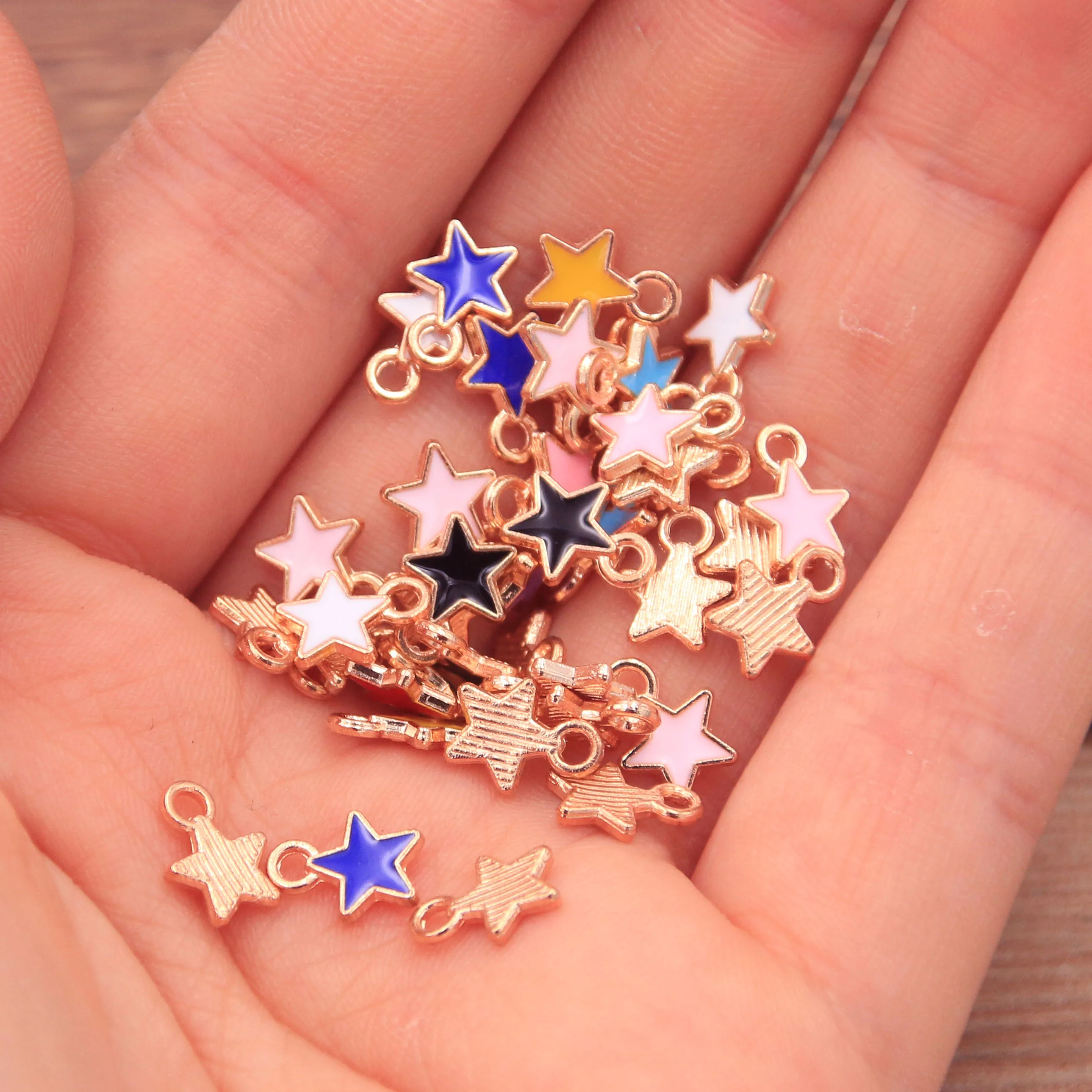 50PCS 2 Styles 6*8mm 9 Color Alloy Metal Drop Oil Small Stars Charms KC Gold Pendant For DIY Bracelet Necklace Jewelry Making