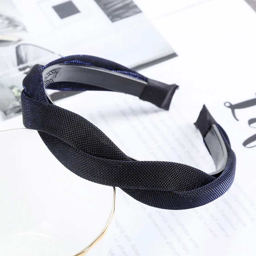 Haimeikang Twist Hairband головной убор для женщин креативный головной убор повязка крест сплошной цвет аксессуары для волос Новинка - Цвет: Тёмно-синий