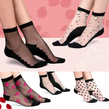 

Summer Female Women's Short Socks Cotton+Crystal Thin Transparent Silk Socks Girl Ankle Sox