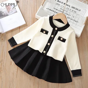 

Baby Girls Clothes Set Birthday Outfits Winter Kids Girls Knit Sweater Coat Tops + Pleated Skirt 2pcs Girl Set Children Clothing