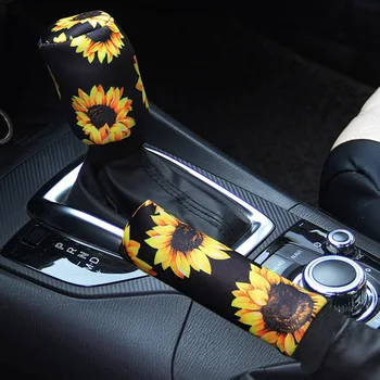 

2pcs/set Sunflower Car Shift Knob Cover Hand Brake Cover Sleeve 2 in 1 Set Automobile Interior Accessories