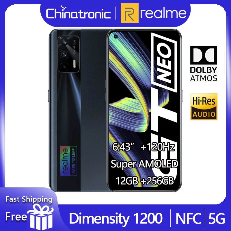 2021 realme GT Neo 12 Гб 256 5G мобильный телефон Dimensity 1200 Octa Core 6,43 "120 Гц Super AMOLED 50 Вт быстро Зарядное устройство WIFI6 NFC 64MP - g6