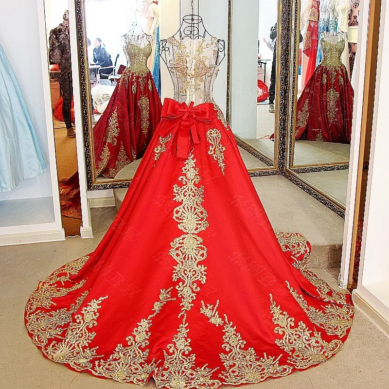 Robe rouge, женское длинное свадебное платье, кружевное, бисероплетение, кристалл, А-линия, о-образный вырез, официальные платья, реальные фотографии, vestido de casamento