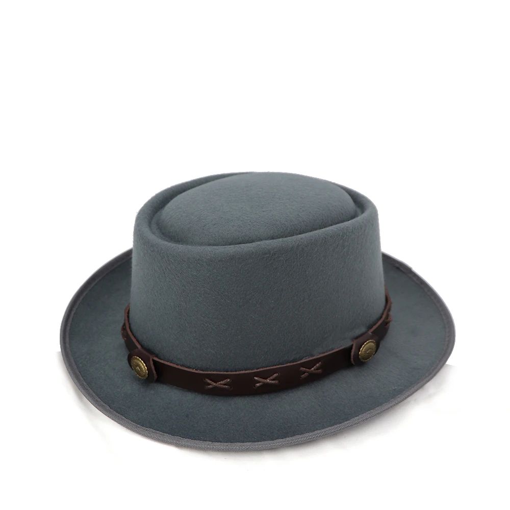 Мода осень зима чистый цвет полями fedora шляпа для женщин и мужчин с поясом панама джаз шапка Трилби фетр Винтаж классическая шляпа игрока - Цвет: gray