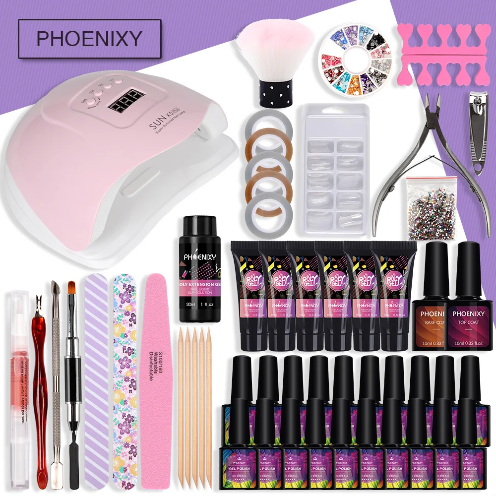 

Nail Set With 80W LED Dryer Lamp 8ml Gel Nail Polish Set Poly Gel Nail Set For Extension Nail Full Art Manicure Handle Tools Kit