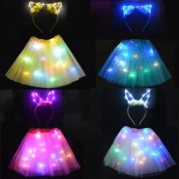

Led Tutu Skirt Flower Tiara Bunny Fox Cat Headband Luminous Costume Clothes Glow Birthday Gift Set Party Christmas Xmas