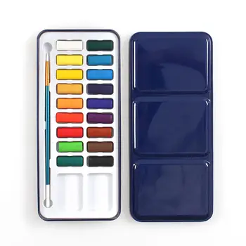 

12/18/24 Colors Solid Water Color Paint Set with Water Paint Brush Portable Watercolor Pigment Iron Box Set for Artist Student
