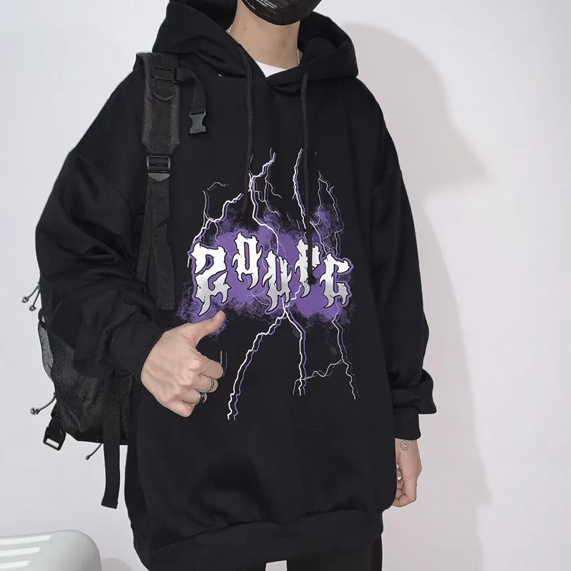 Lychee Harajuku Dark Lightning с буквенным принтом женские флисовые толстовки Повседневная Свободная Женская Спортивная толстовка с капюшоном Зимний пуловер