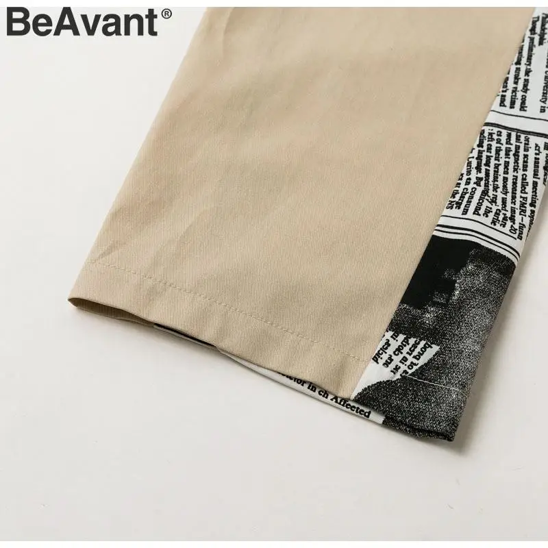 BeAvant, модный Тренч с отложным воротником, Женское пальто с поясом, карманами, Дамское длинное пальто, Осень-зима, лоскутное пальто с принтом